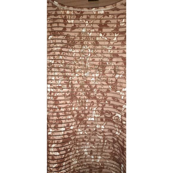 Multiples Tunic Top COPPER BROWN Ruched Sleeves Embellished Part Sheer PLUS 2X - Picture 6 of 16